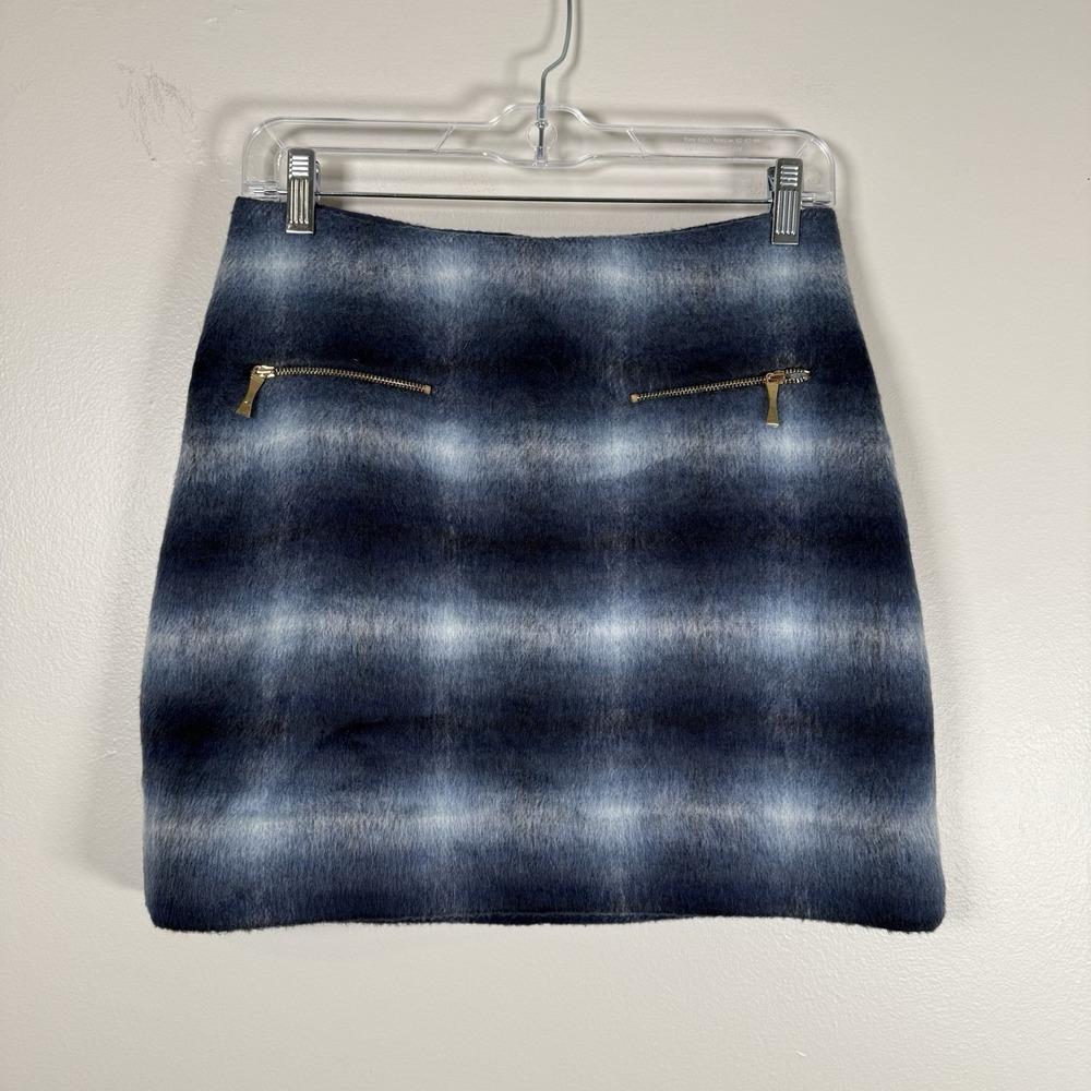 Kate spade skirt womens‎ 00 mini blue plaid wool zip short